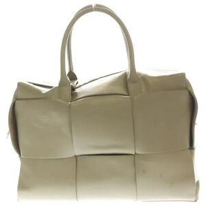 Bottega Veneta Arco Intrecciato Leather Double Handle Woven Texture Bag Tan